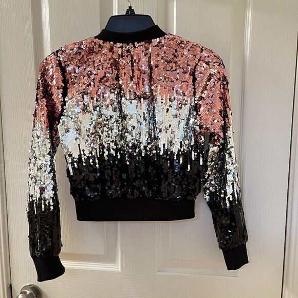 H&M Girls Ombre Black Silver Pink Sequin Bomber Jacket Size 10-11 years - Picture 11 of 15